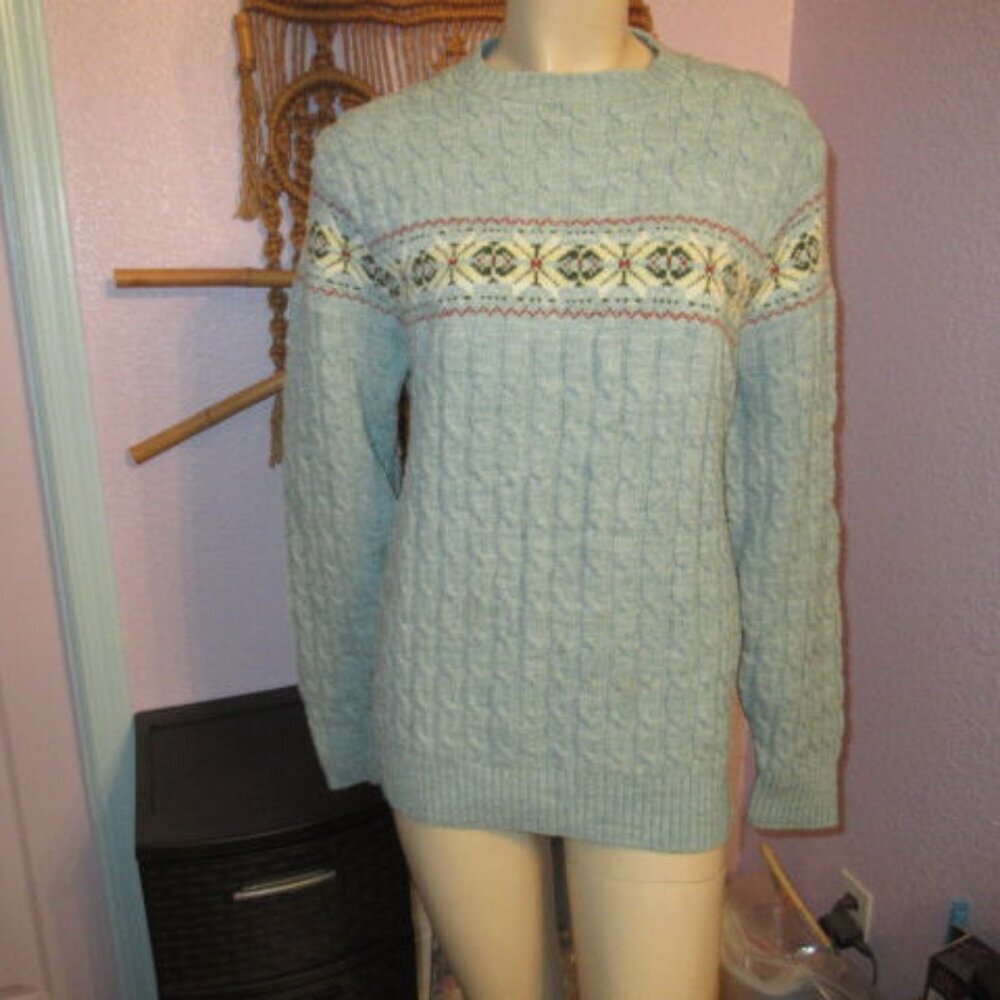 Vtg Lord Jeff Womens Cable Knit Sweater Size L Fair Isle Fisherman Pullover 70s